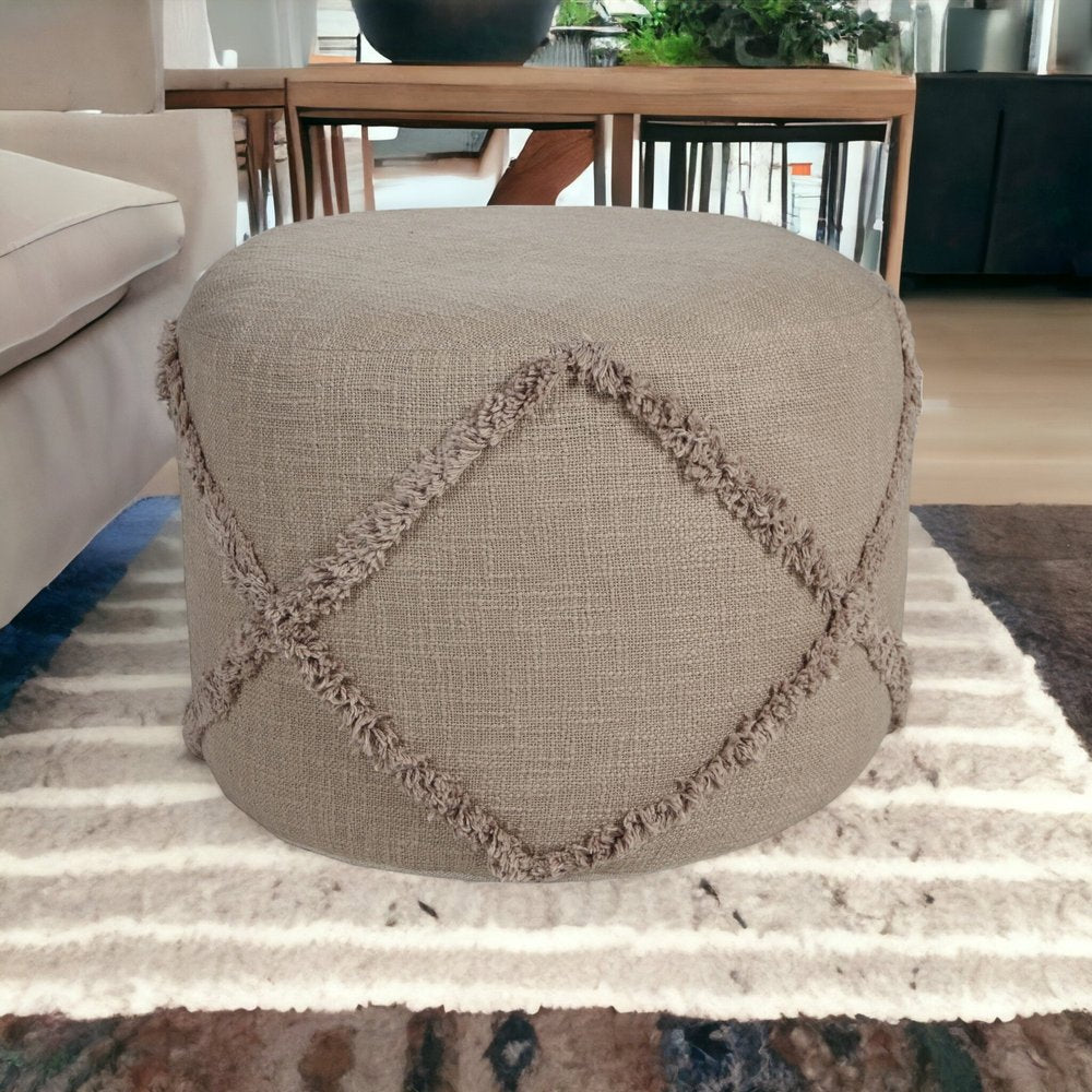 18" Blue Cotton Cylinder Geometric Pouf Ottoman
