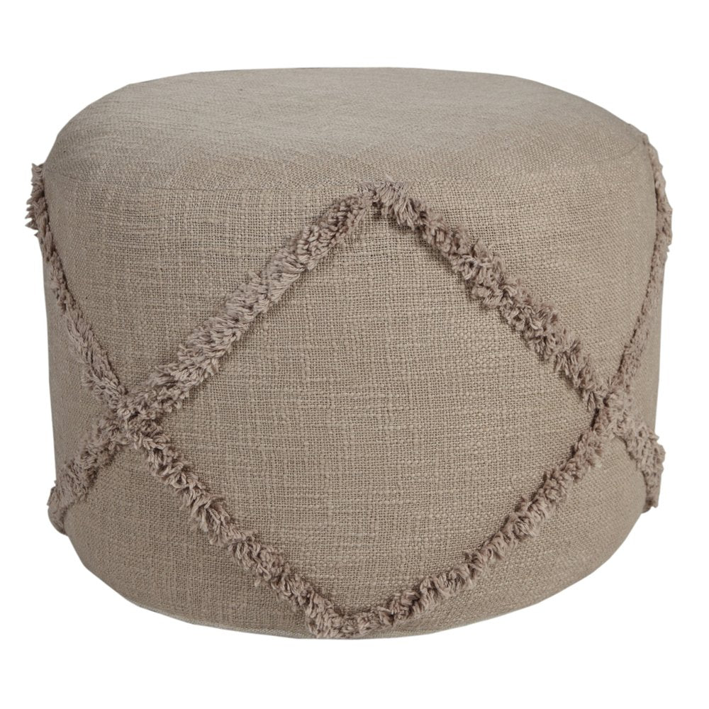 18" Blue Cotton Cylinder Geometric Pouf Ottoman