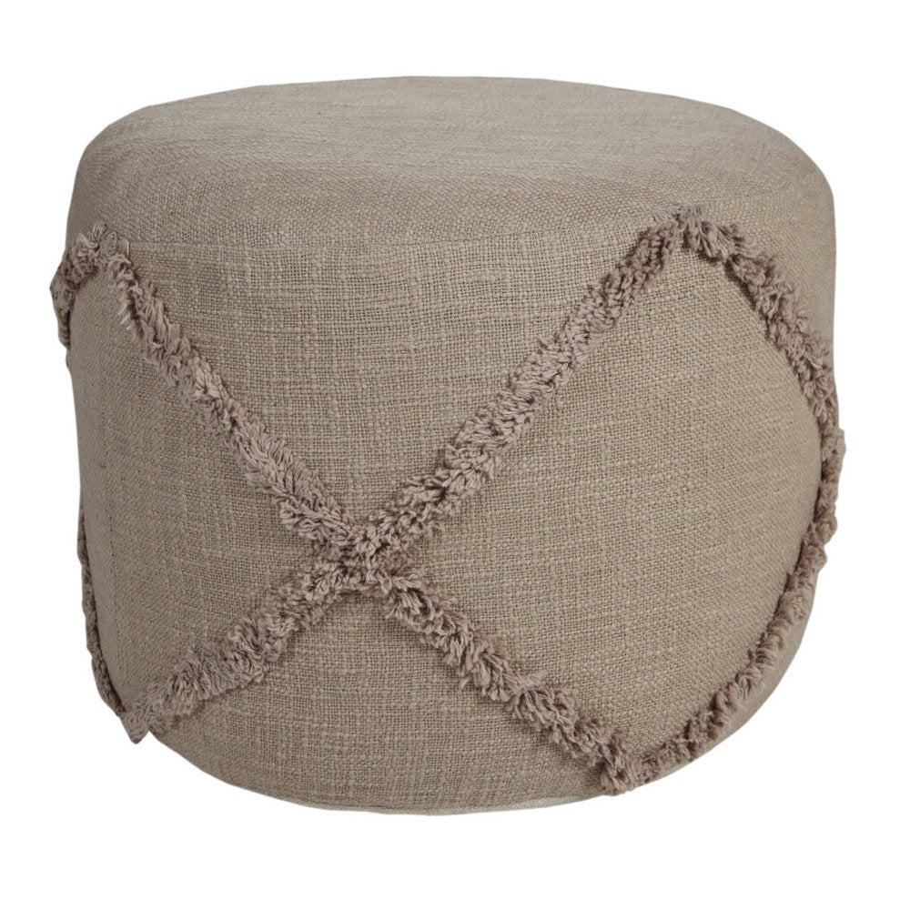 18" Blue Cotton Cylinder Geometric Pouf Ottoman