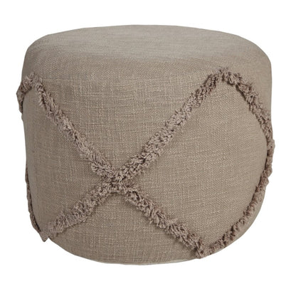 18" Blue Cotton Cylinder Geometric Pouf Ottoman