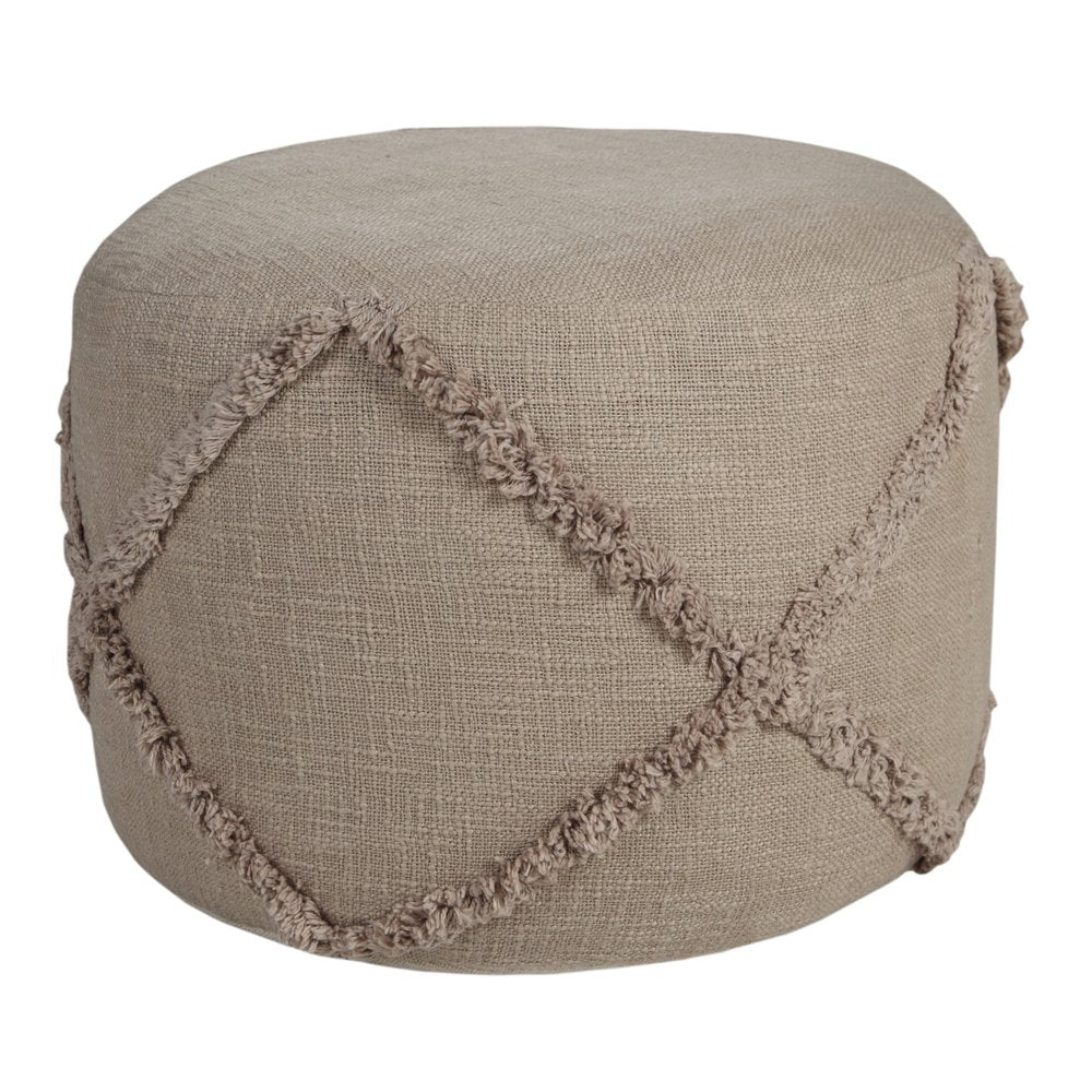 18" Blue Cotton Cylinder Geometric Pouf Ottoman