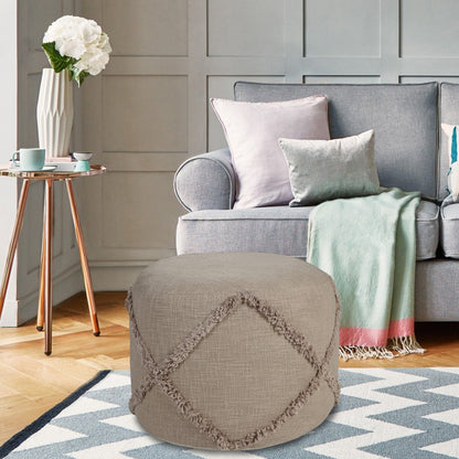 18" Blue Cotton Cylinder Geometric Pouf Ottoman