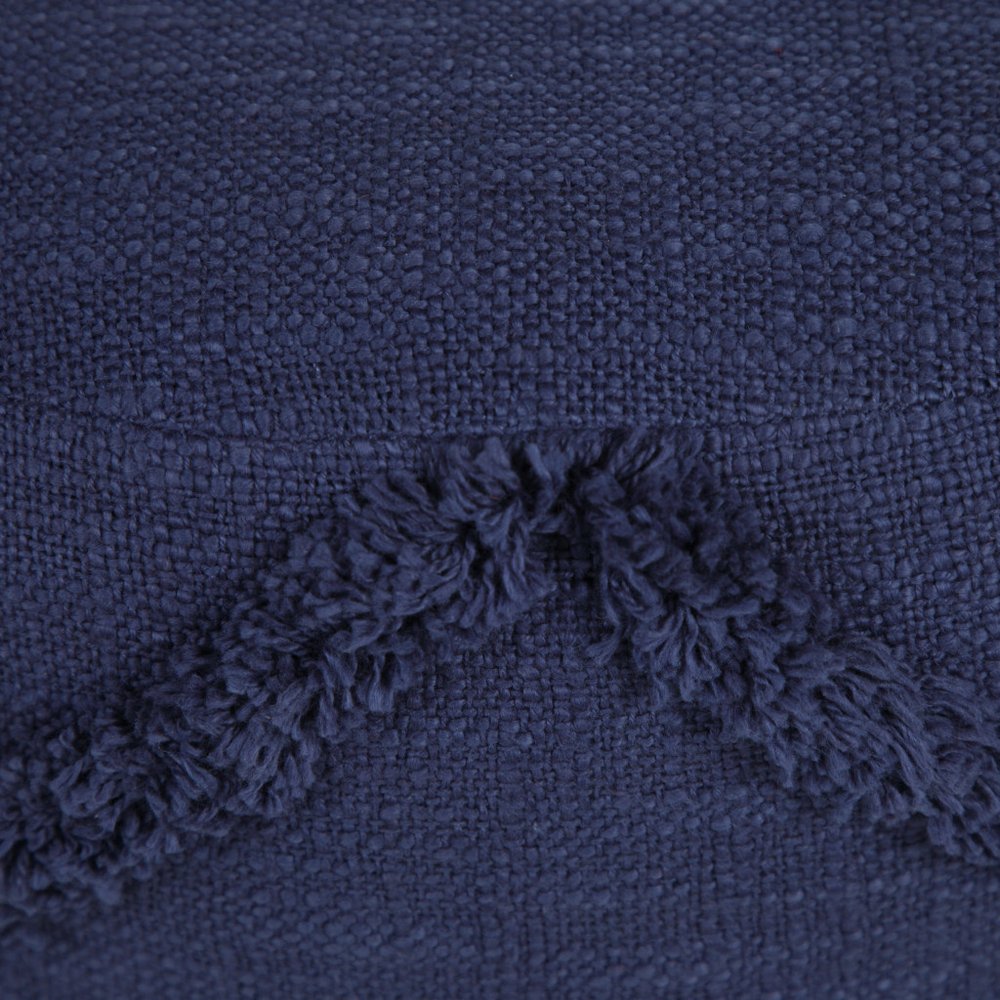 18" Blue Cotton Cylinder Geometric Pouf Ottoman