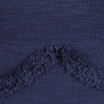 18" Blue Cotton Cylinder Geometric Pouf Ottoman