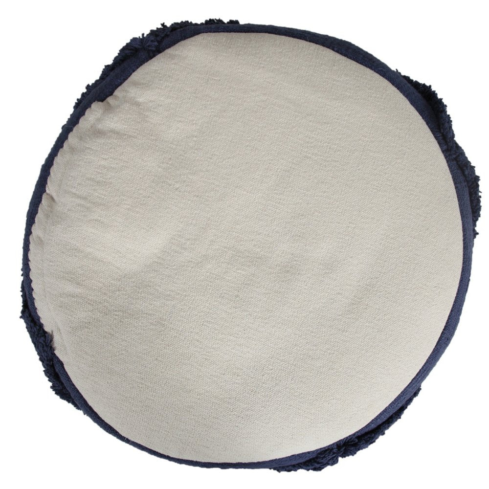18" Blue Cotton Cylinder Geometric Pouf Ottoman