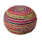 20" Gray Cotton Blend Round Striped Pouf Ottoman