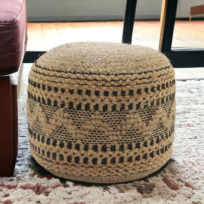 18" Tan Geometric Pouf Ottoman