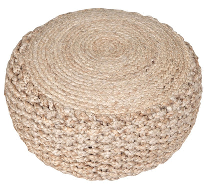 20" Tan Round Geometric Pouf Ottoman