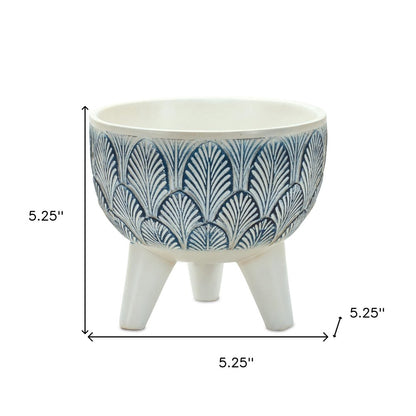 Set of Two Blue And White Polyresin Geometric Pot Planters
