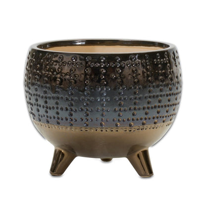 Antiqued Bronze And Pewter Clay 7 Ounce Geometric Pot Planter
