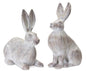 Set of Two 17" White Washed Polyresin Rabbit Tabletop Sculptures