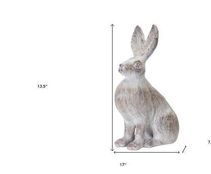Set of Two 17" White Washed Polyresin Rabbit Tabletop Sculptures