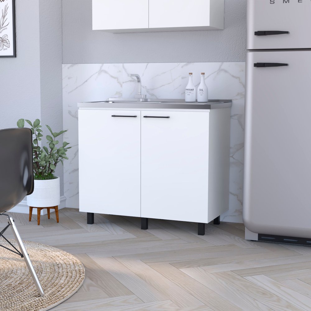 39" Black And Silver Accent Cabinet With One Shelf