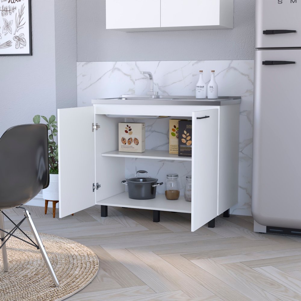 39" Black And Silver Accent Cabinet With One Shelf