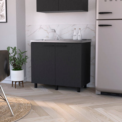 39" Black And Silver Accent Cabinet With One Shelf