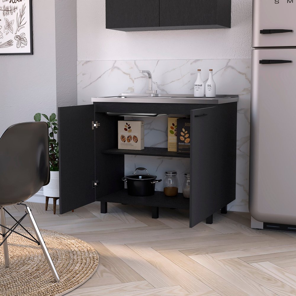 39" Black And Silver Accent Cabinet With One Shelf