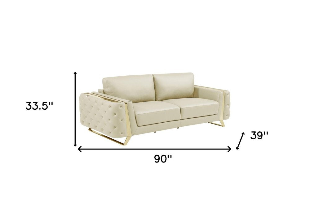 Conjunto de asientos para seis personas en cuero italiano beige de tres piezas para interiores