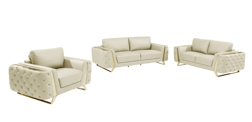 Conjunto de asientos para seis personas en cuero italiano beige de tres piezas para interiores