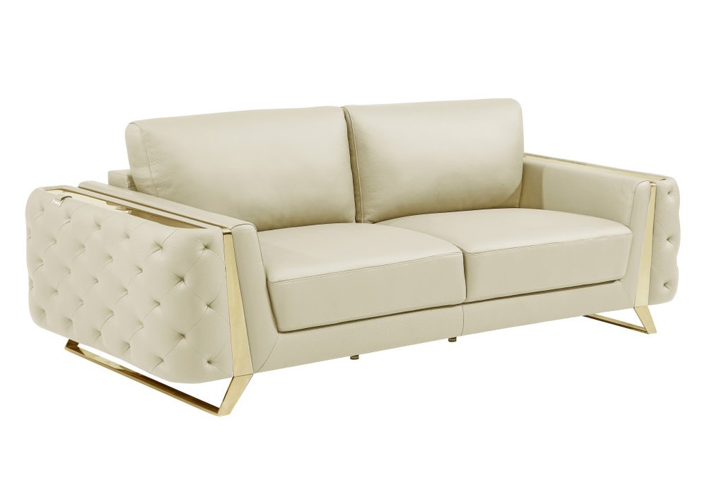 Conjunto de asientos para seis personas en cuero italiano beige de tres piezas para interiores