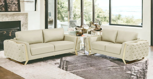 Conjunto de asientos para cinco personas de cuero italiano beige de dos piezas para interiores