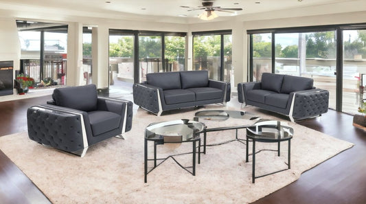 Conjunto de tres piezas para seis personas en cuero italiano gris oscuro para interiores