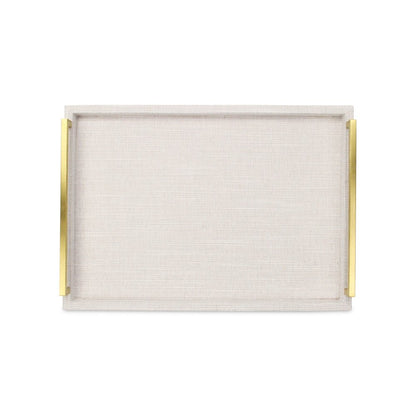Set of Two Off White Wood and Fabric Nested Serving Trays With Gold Handles