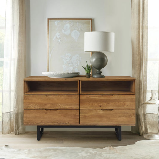 Cómoda doble de cuatro cajones de madera maciza marrón de 59"