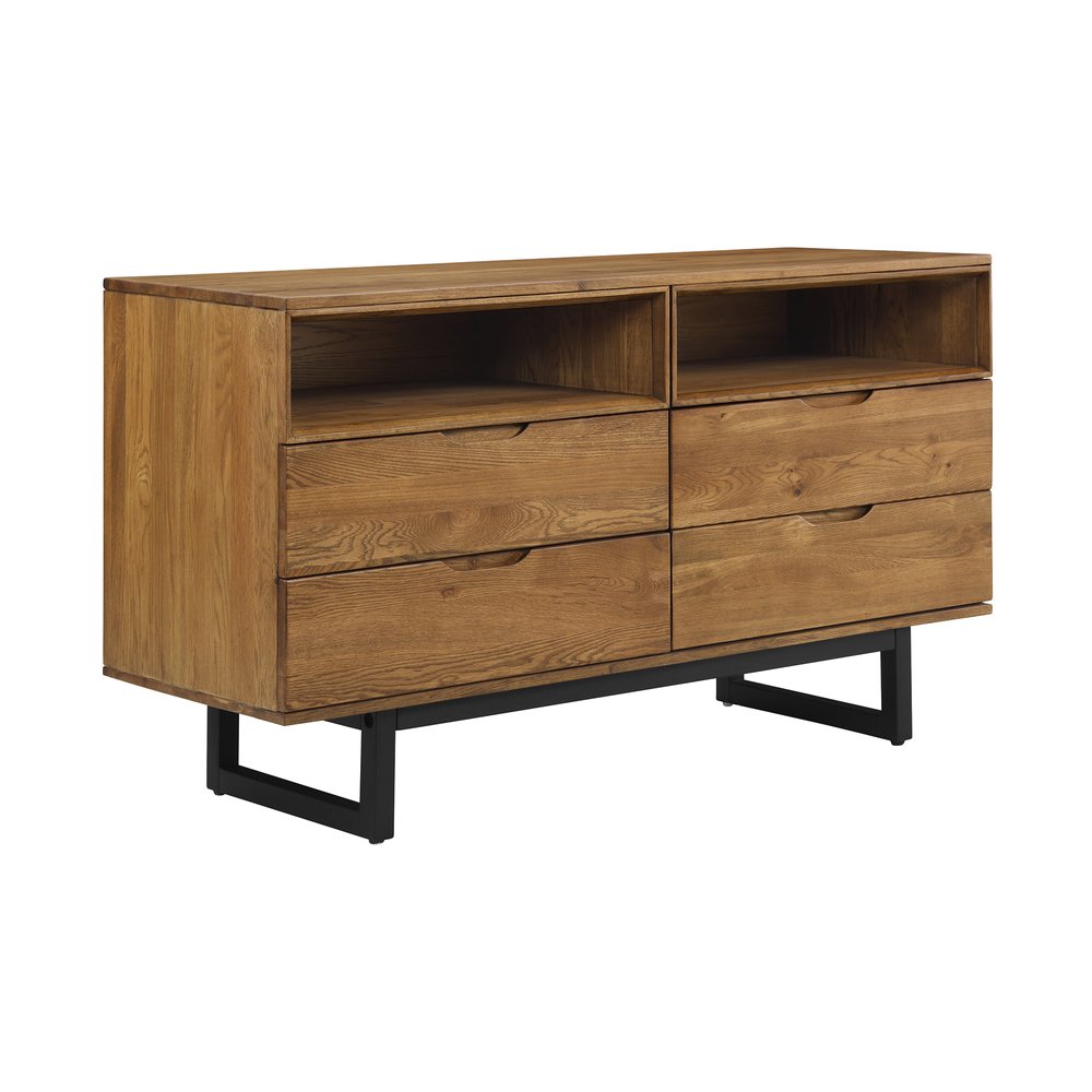 Cómoda doble de cuatro cajones de madera maciza marrón de 59"