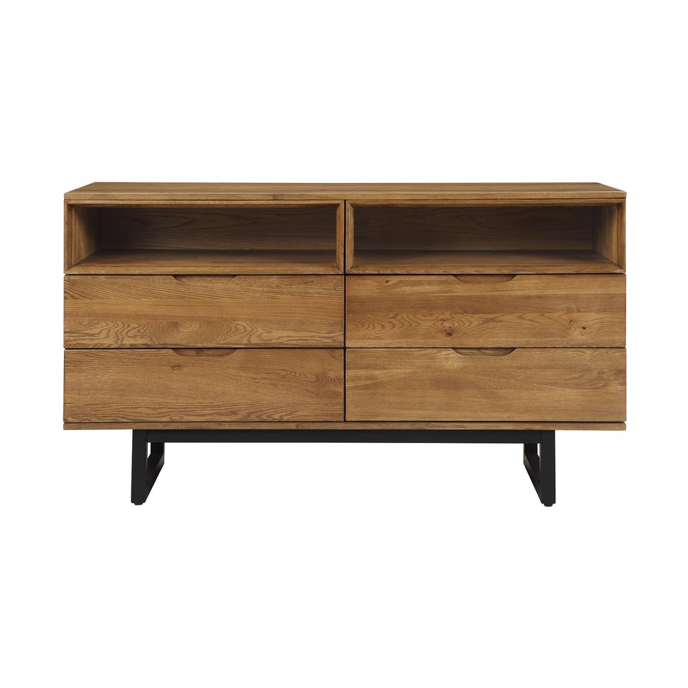 Cómoda doble de cuatro cajones de madera maciza marrón de 59"
