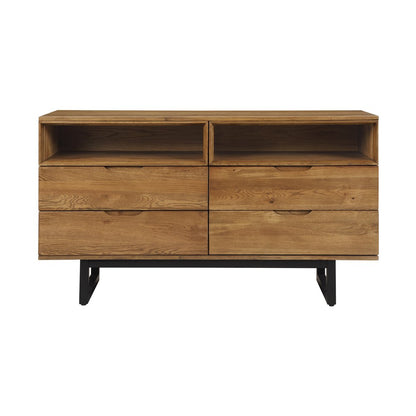 Cómoda doble de cuatro cajones de madera maciza marrón de 59"
