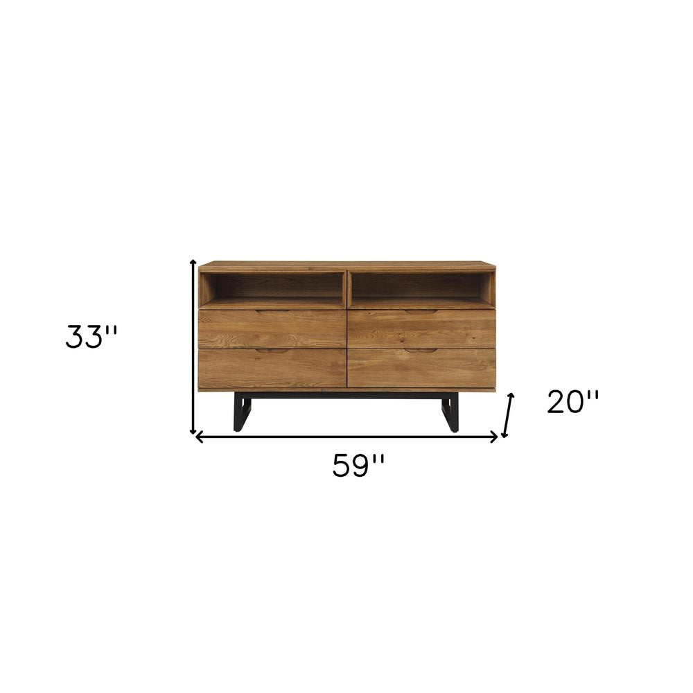 Cómoda doble de cuatro cajones de madera maciza marrón de 59"