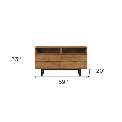 Cómoda doble de cuatro cajones de madera maciza marrón de 59"