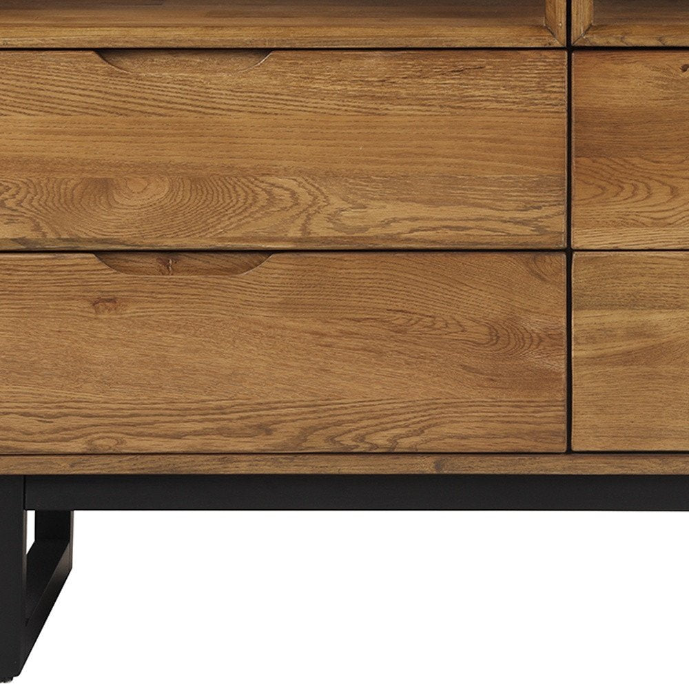 Cómoda doble de cuatro cajones de madera maciza marrón de 59"