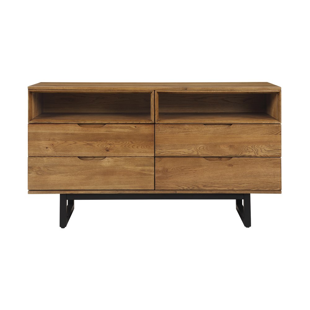 Cómoda doble de cuatro cajones de madera maciza marrón de 59"