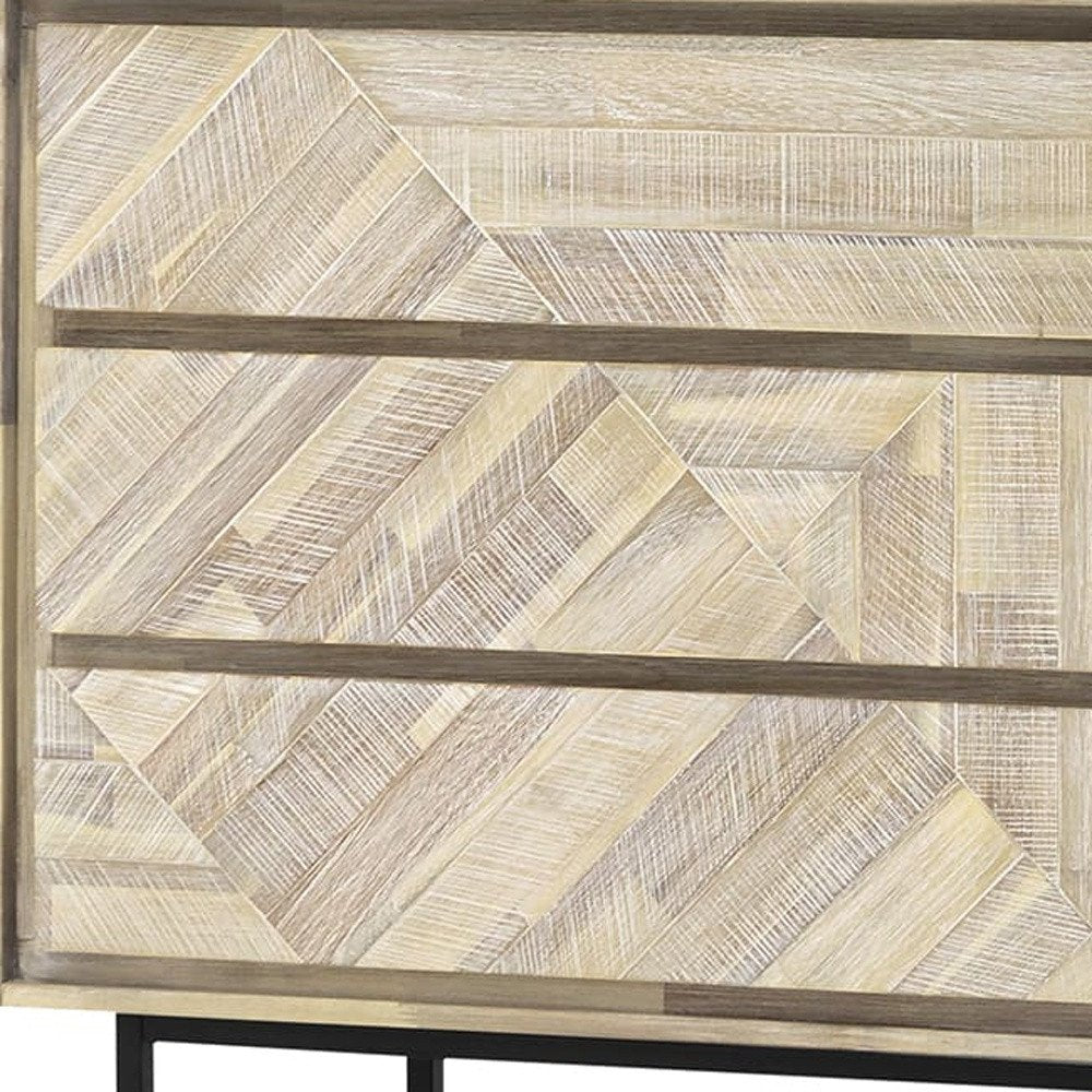 Cómoda doble de seis cajones de madera maciza natural de 61"