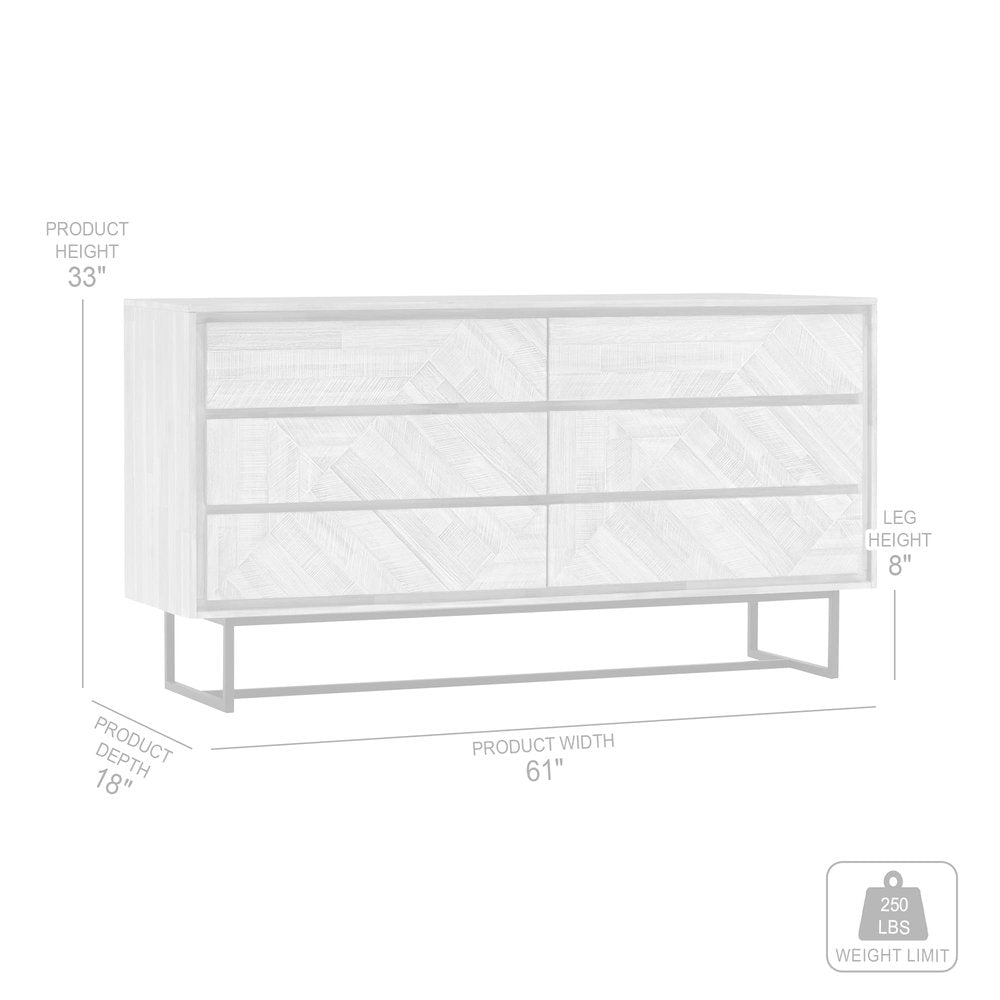 Cómoda doble de seis cajones de madera maciza natural de 61"