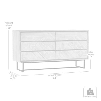 Cómoda doble de seis cajones de madera maciza natural de 61"