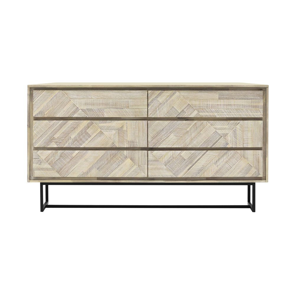 Cómoda doble de seis cajones de madera maciza natural de 61"