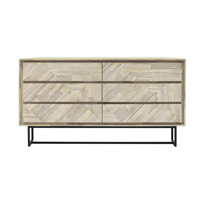Cómoda doble de seis cajones de madera maciza natural de 61"