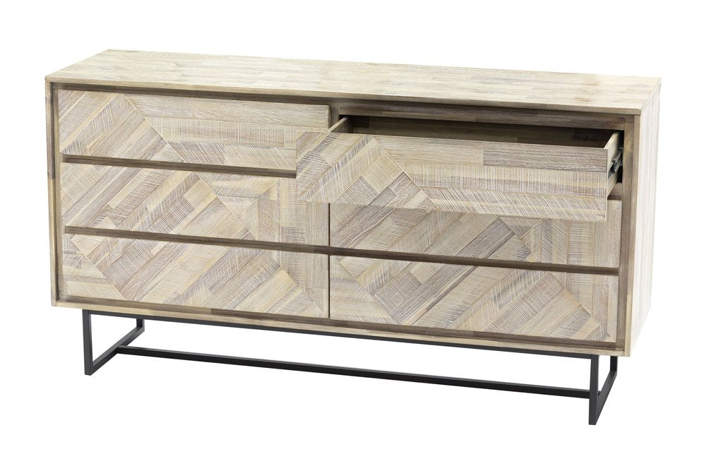 Cómoda doble de seis cajones de madera maciza natural de 61"