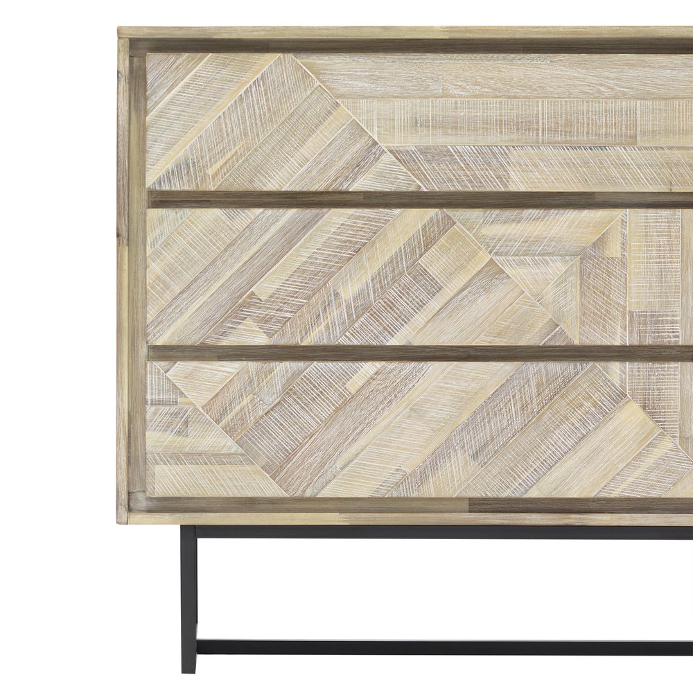 Cómoda doble de seis cajones de madera maciza natural de 61"