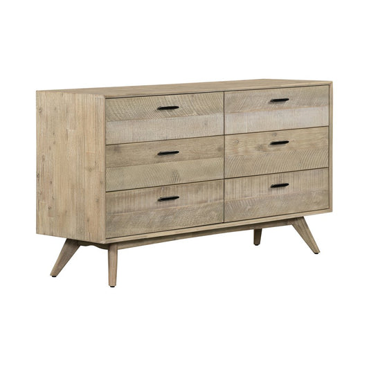 Cómoda doble de seis cajones de madera maciza marrón de 63"