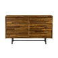 57" Brown and Black Solid Wood Six Drawer Double Dresser