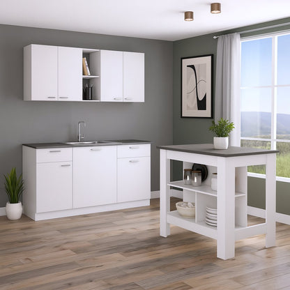 Juego de isla de cocina de madera marrón oscuro y blanca de 41" con almacenamiento