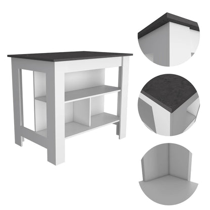 Juego de isla de cocina de madera marrón oscuro y blanca de 41" con almacenamiento