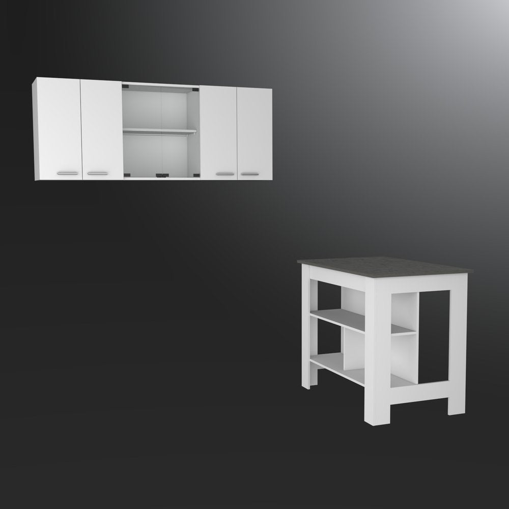 Juego de isla de cocina de madera gris y blanca de 41" con almacenamiento