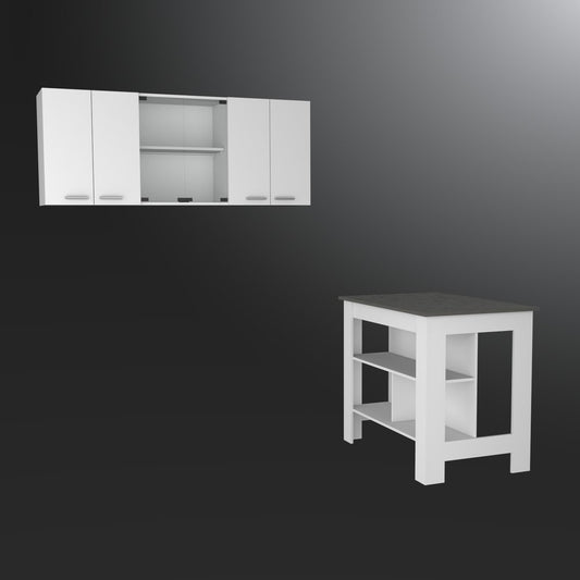 Juego de isla de cocina de madera gris y blanca de 41" con almacenamiento