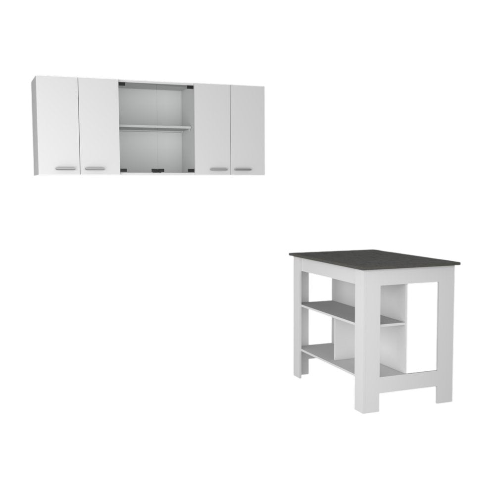Juego de isla de cocina de madera gris y blanca de 41" con almacenamiento