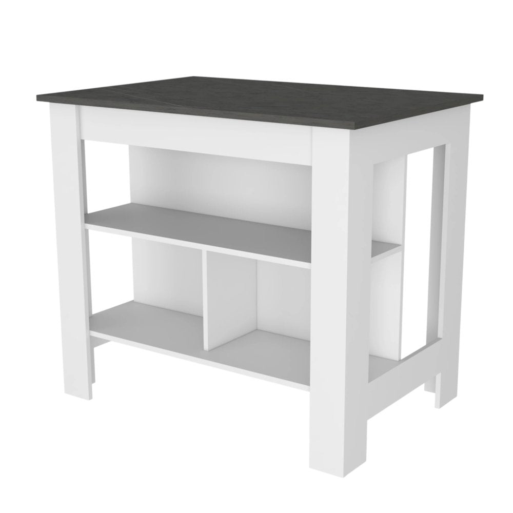 Juego de isla de cocina de madera gris y blanca de 41" con almacenamiento