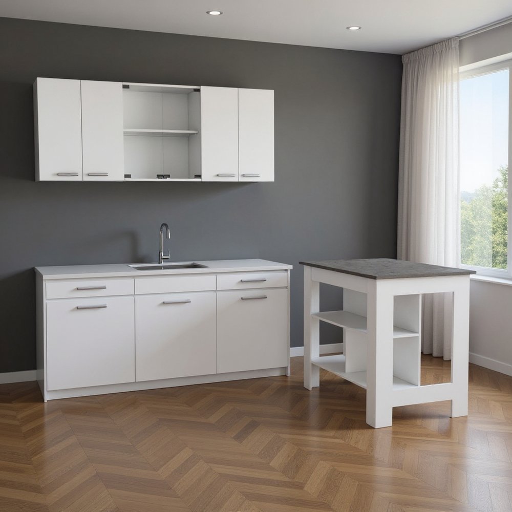 Juego de isla de cocina de madera gris y blanca de 41" con almacenamiento